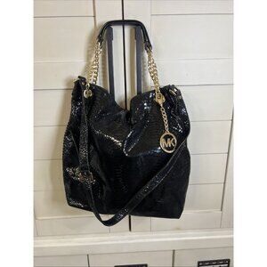 MICHAEL KORS Bag Leather Shoulder Snakeskin Hobo Embossed Gold Chain Exotic